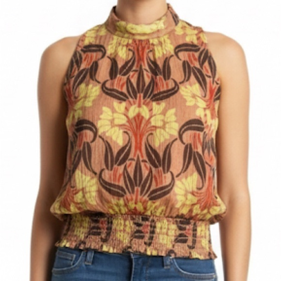 Haute Hippie Tops - Haute Hippie 70s Floral Boho Print Patterned Sleeveless Halter Neck Blouse Top M